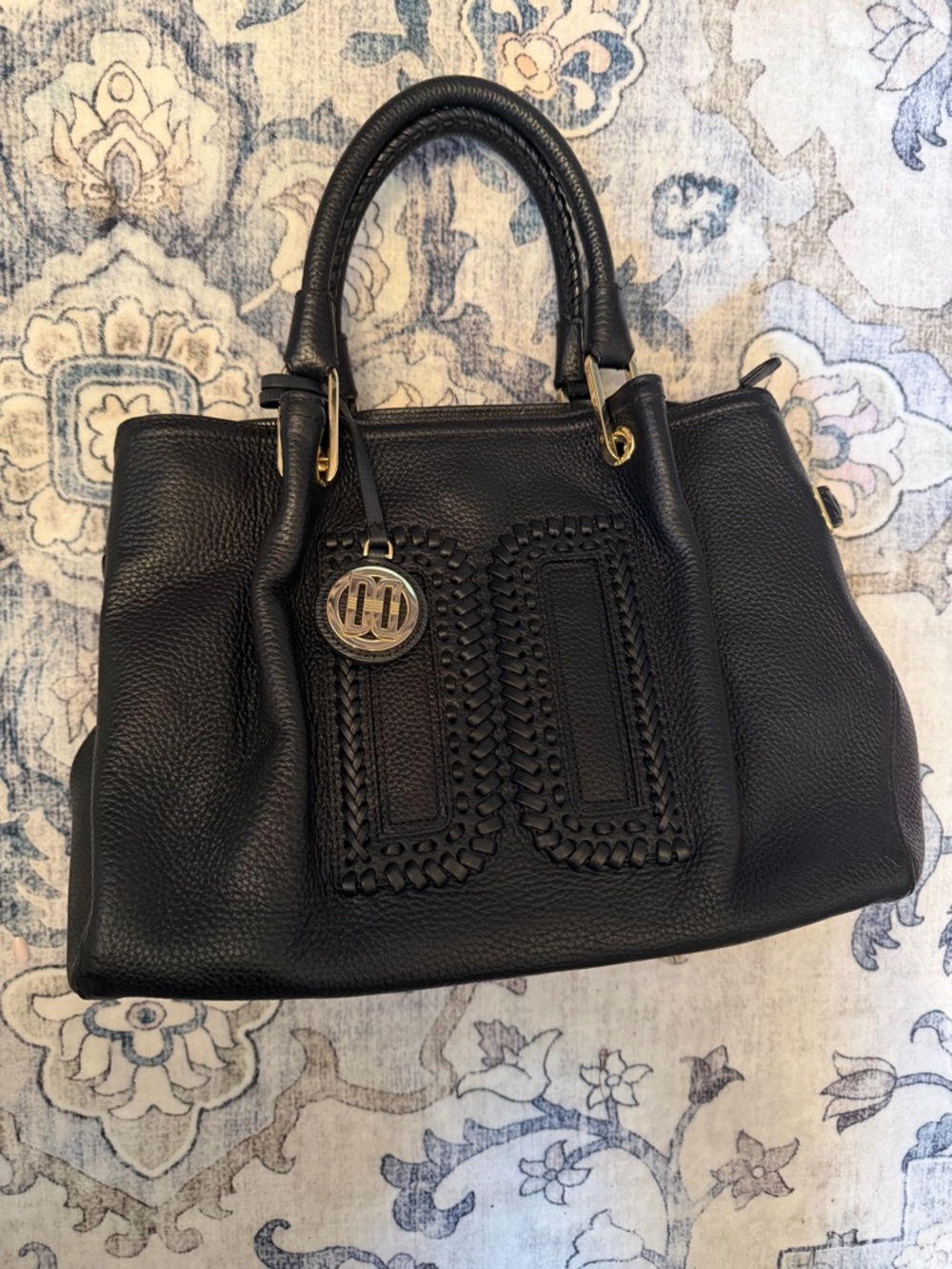 Daks Black Leather Woven Detail Satchel - Women Bags